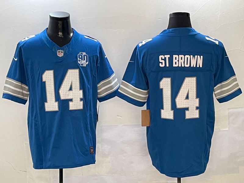 Men Detroit Lions #14 St Brown Blue three generations 2024 Nike Limited NFL Jersey style 01023